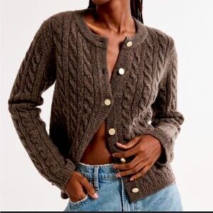 Abercrombie & Fitch Cable Knit Cardigan in Dark Brown